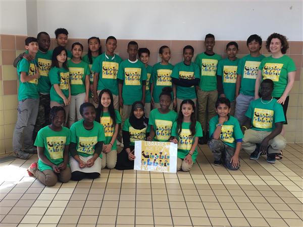 Picture of Libray Helpers in their "Libraries are for everyone" shirts